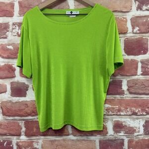 Vintage Solitaire Top Women's XL Bright Lime Green Stretchy Casual Slinky Shirt